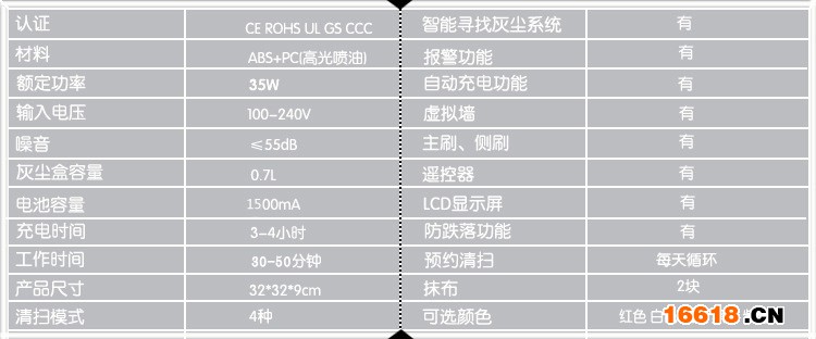 FA-610智能掃地機(jī)規(guī)格參數(shù)